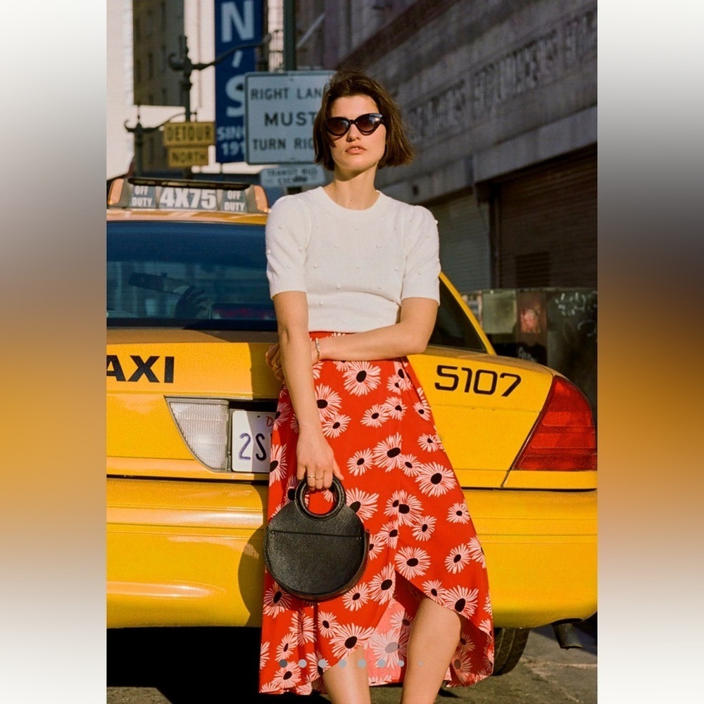 Anthropologie Red Asymmetrical Wrap Midi Skirt